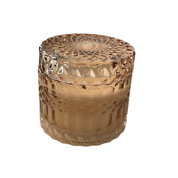 Leoben Company Leather Sandalwood 6 Oz Vegan Soy Wax Candle With Amber Glass Jar - Picture 1 of 6